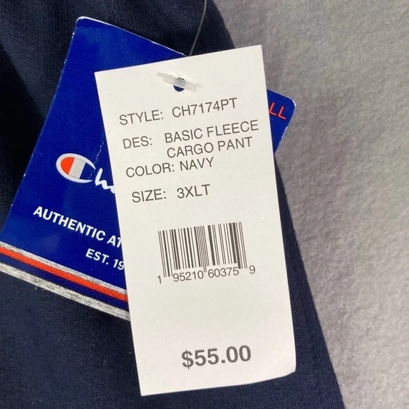 Champion Big & Tall Basic Fleece Cargo Pants Navy Blue 3XLT Mens NWT - Image 3 of 4