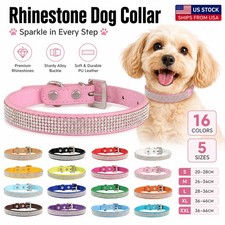 Rhinestone Dog Collar Crystal Bling PU Leather Adjustable Pet Puppy Collar S-XXL