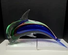 VTG,RARE SIGNED L. ONESTO OGETTI ITALY MURANO ART GLASS TRI-COLOR LARGE DOLPHIN
