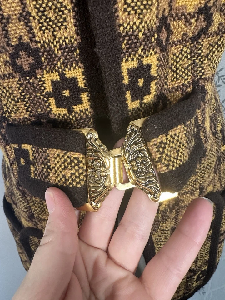 Vintage Welsh Tapestry Waistcoat Gilet 100% Wool Buckle Front Brown Orange - Image 2 of 4