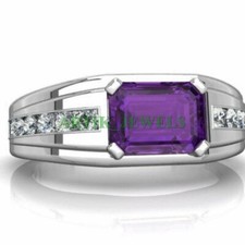 Anello In Argento Sterling 925 Con Gemma Naturale Di Ametista Per Uomo #53