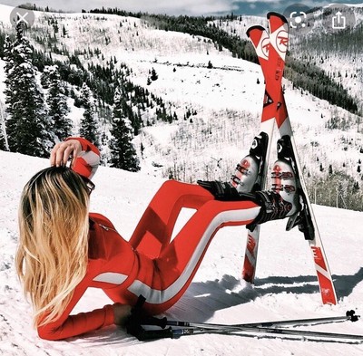 red ski suit