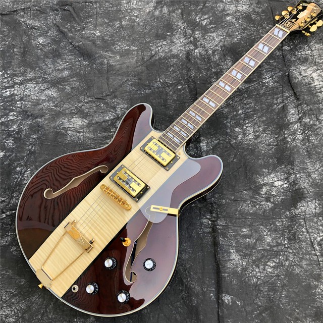 Grote Brown Color Semi Hollow Jazz Electric Guitar Maple Archtop Body F