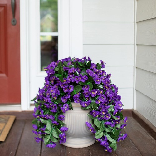 Artificial Fake Hanging Flowers Plants 2PCS Faux Silk Purple Morning Glory Vi... - Picture 5 of 8