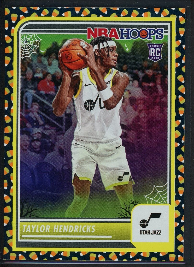 2023-24 Panini Haunted Hoops Taylor Hendricks Candy Corn Holo RC