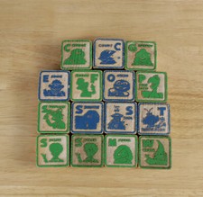 Vintage Lot of 15 Sesame Street Wooden, ABC, Alphabet Letter Toy Building Blocks