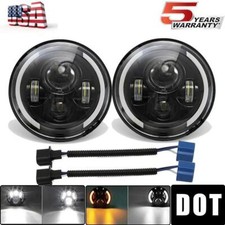 Pair 7inch Led Headlights Angel Eye For Jeep Wrangler Jk Tj Cj Lj Chevrolet Ford