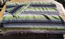 Green Black Mexican Blanket Saltillo Southwestern Beach Yoga Fringe