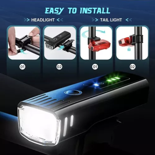 3000 Lumen Bike Light Set USB Rechargeable Bicycle Headlight & Taillight, 5 Mode - Picture 7 of 10