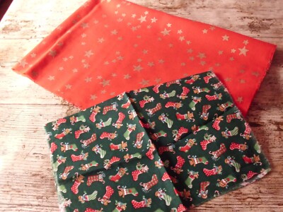 Lot De 2 Coupons Tissu Noël - Coton Rouge à Motifs De Noël - Neuf - France