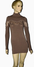 FREE PEOPLE SZ S SMALL LIGHT BROWN TURTLENECK LONG SLEEVE BODYCON MINI DRESS