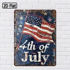 2D Flat, 1pc Patriotic Welcome Tin Sign - American Flag Heart Design Metal Wall