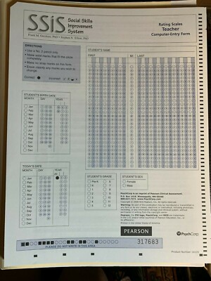 Social Skills Improvement System (SSIS) Computer Entry Teacher Forms
