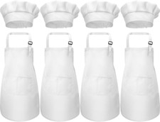 8 Pieces Kids Apron and Chef Hat Set, Boys Girls Adjustable Child Aprons with 2