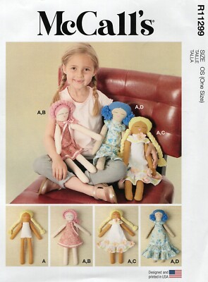 McCall's Craft Sew Pattern 18'' Stuffed Cloth Rag Doll with Dresses M8235 Uncut