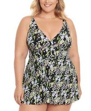 NWT Swim Solutions Prairie Dance Flyaway Tummy Control Swimdress 20W yno1423