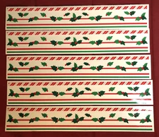 Mrs Grossman's CHRISTMAS Design Lines Sticker Strips LOT of 5 Holly, Candy Cane