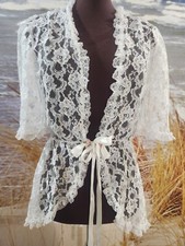 Vintage White Lace Robe Tosca Babydoll Peignoir Bridal Pink Rose /Ribbon Sz. M