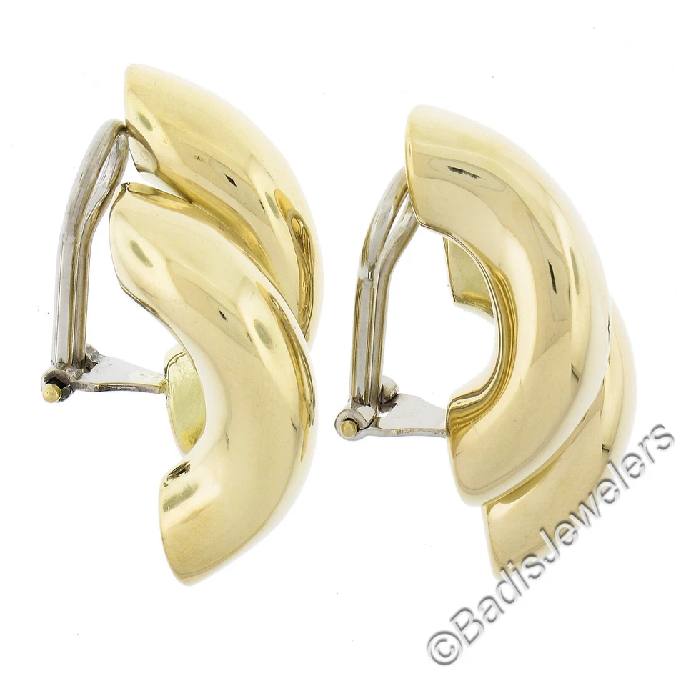 Solid 18K Yellow Gold Macaroni San Marco Polished Finish Huggie Clip On Earrings - Image 3 of 4