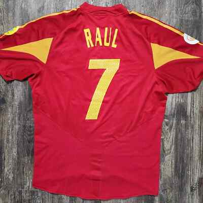  ゲームシャツ　スペイン代表　2004年　ユーロ　美品　刺繍　XL 2004 Adidas Spain Home Soccer Jersey Raul Men XL UEFA Eurocup Real