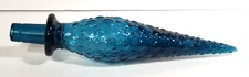Blue Glass Genie Bottle Stopper Hobnail MCM Empoli Italy Stopper ONLY TINY CHIP