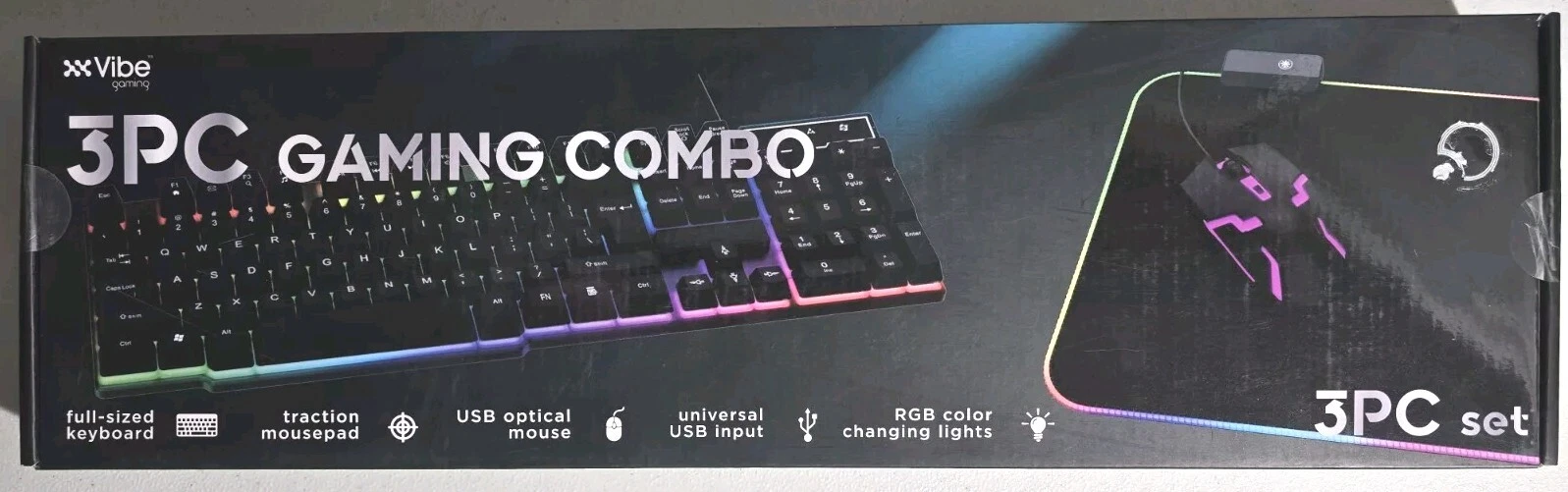 Vibe Gaming 3pc Combo – LED Keyboard, Optical Mouse & Mouse Pad