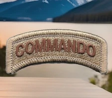 Tan Commando Tab Patch Embroidered Desert Fits For VELCRO® BRAND Loop