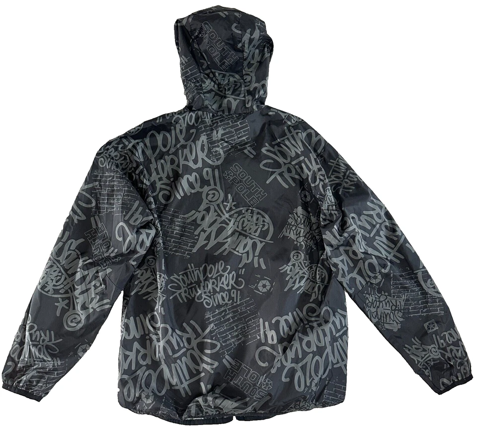 Chaqueta cortavientos SouthPole con capucha para hombre pequeña estampada con cremallera Foto 2 de 4