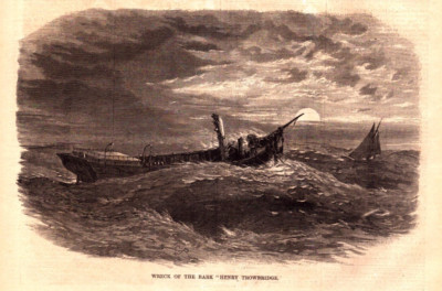 WRECK OF THE BARK ''HENRY THROWBRIDGE'' SHIPWRECK Antique engraving 1868