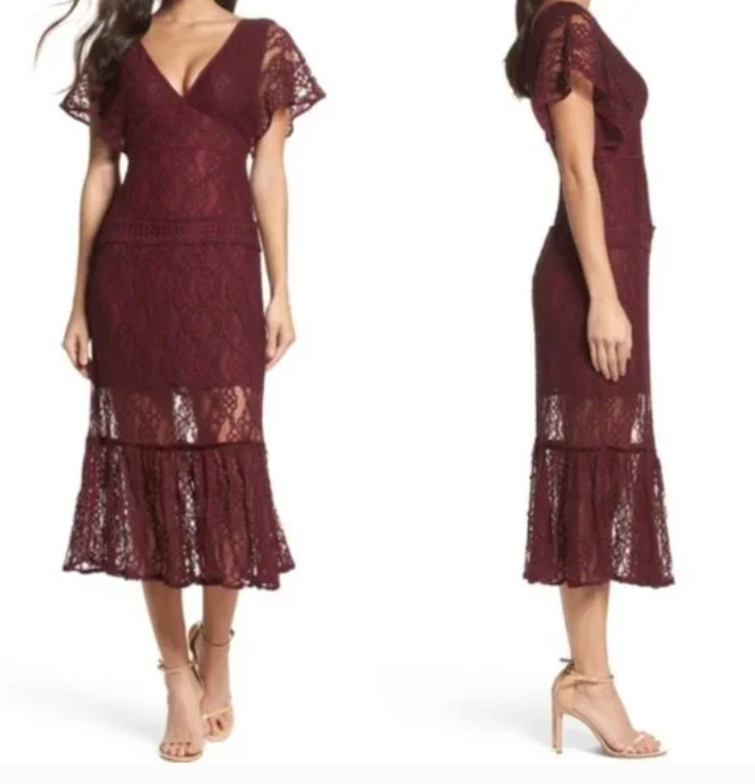 burgundy lace dress nordstrom Foxiedox Cecilia Crochet Midi XS RV$180 Long sleeves