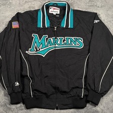 Vintage Miami Marlins Windbreaker Jacket Mens Large Black Majestic Baseball MLB