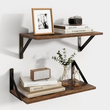 Floating Shelves 16x8 Inch Deep Brown Wall Mounted Rustic Wood Set of 2