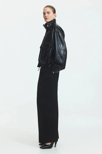 Annette Leather Jacket Women’s Black Cropped Oversized Genuine Leather Jacket image 9