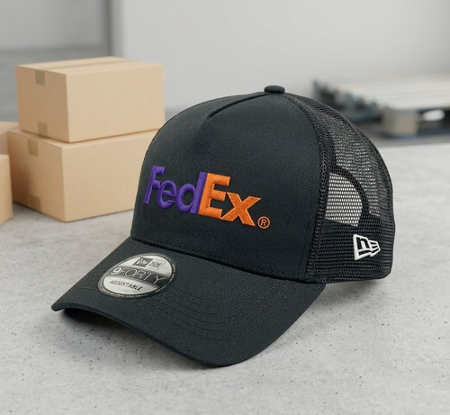 FedEx Hat Black Trucker Mesh Cap Embroidered Logo 2D Flat Adjustable Gift