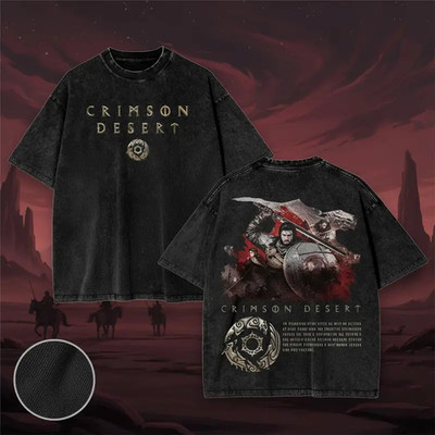 Crimson Desert Warrior Vintage Wash T-Shirt Fantasy Battle Graphic Tee