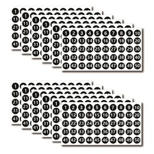12 Sheets 600 Pieces Vinyl Black Number Stickers, 1 Inch Self-Adhesive Waterp...