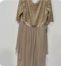 Eliza J Womens Taupe Chiffon/Lace Top Embellished Waist Gown Maxi Dress Size 22W