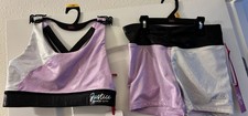 Justice Girls 2pc Colorblock Sports Bra  Shorts Set XL 16/18 Purple Silver