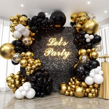 ELTNEGSA 134Pcs Black And Gold Balloon Garland Arch Kit  Graduation, Birthda...