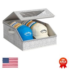 Hat Storage Box Large 16 Inch Clear Window Organizer Holds 24 Caps Closet
