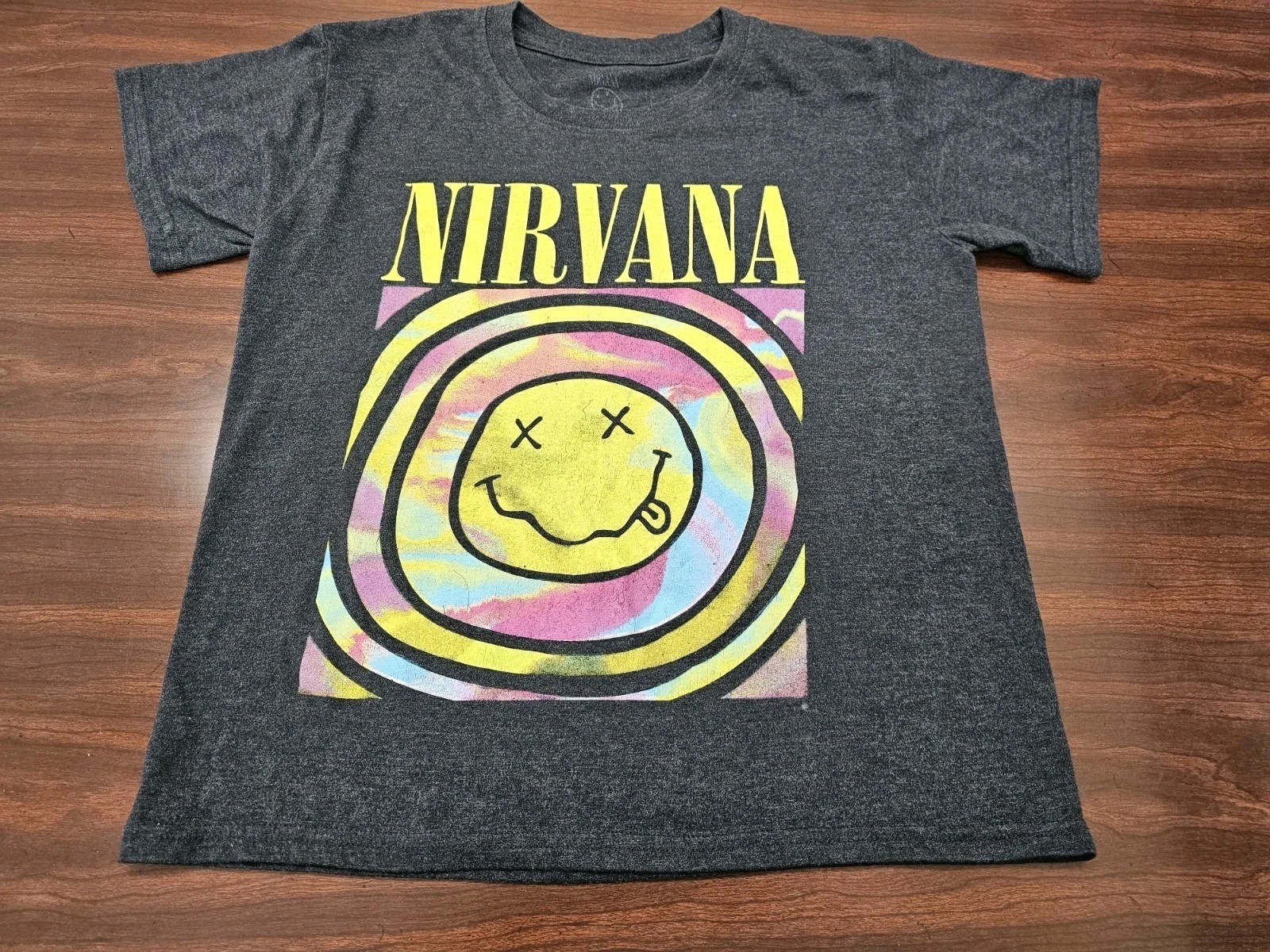 Nirvana Smiley Face T Shirt Mens Medium Gray Grunge Band Tee Graphic Unisex