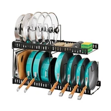 Expandable Pots and Pans Organizer Under Cabinet, Adjustable Divider Pot Lid ...