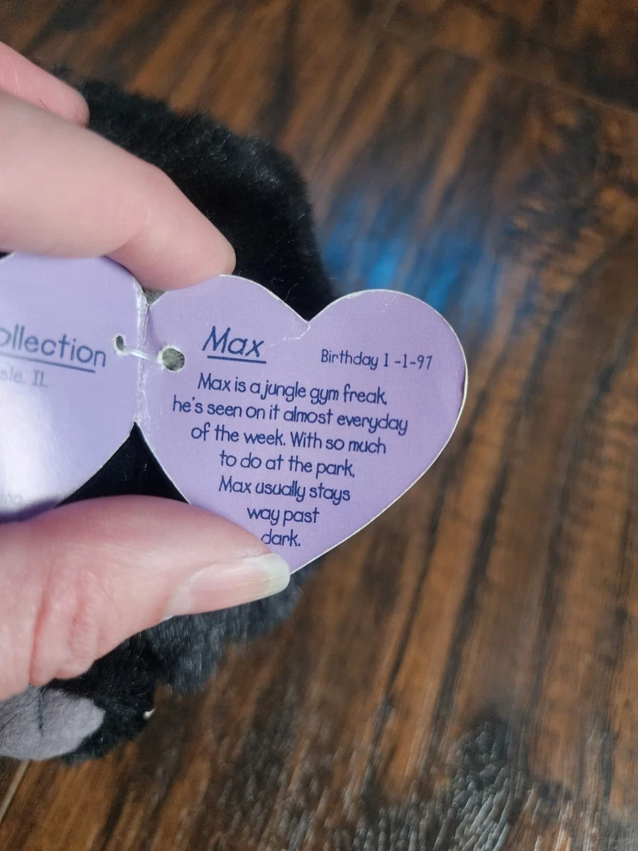 PUFFKINS by Swibco, "MAX" Black Gorilla, Vintage 1997, Plush Toy, W Tags - Image 4 of 4