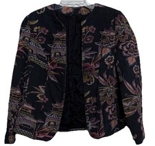 Vintage Oriental Asian Floral Blazer Sz 40 Black Pink Purple Long Sleeves Lined