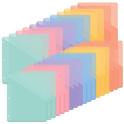 30 Pack Binder Pockets 3 Hole Punch Clear Plastic Document Folders Binder Org...