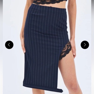 Monse Pinstripe Lace Trim Slit Skirt 6