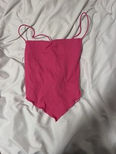 Pink Knit Lace-Up Spaghetti Strap Sleeveless Camisole Tank Top Straight Neck