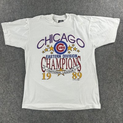 Vintage Chicago Cubs Shirt Large White Single Stitch Logo 7 80s MLB Baseball