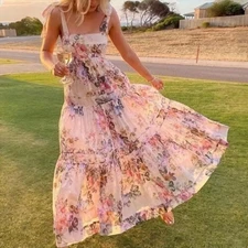 Zimmermann Brighton Dress Size 3 | AU / UK 14 | US 10 Long Floral Tie Maxi