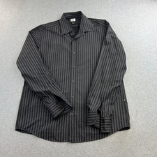 Hugo Boss Dress Shirt Mens Large Black Stripe Pattern Button Up Long Sleeve